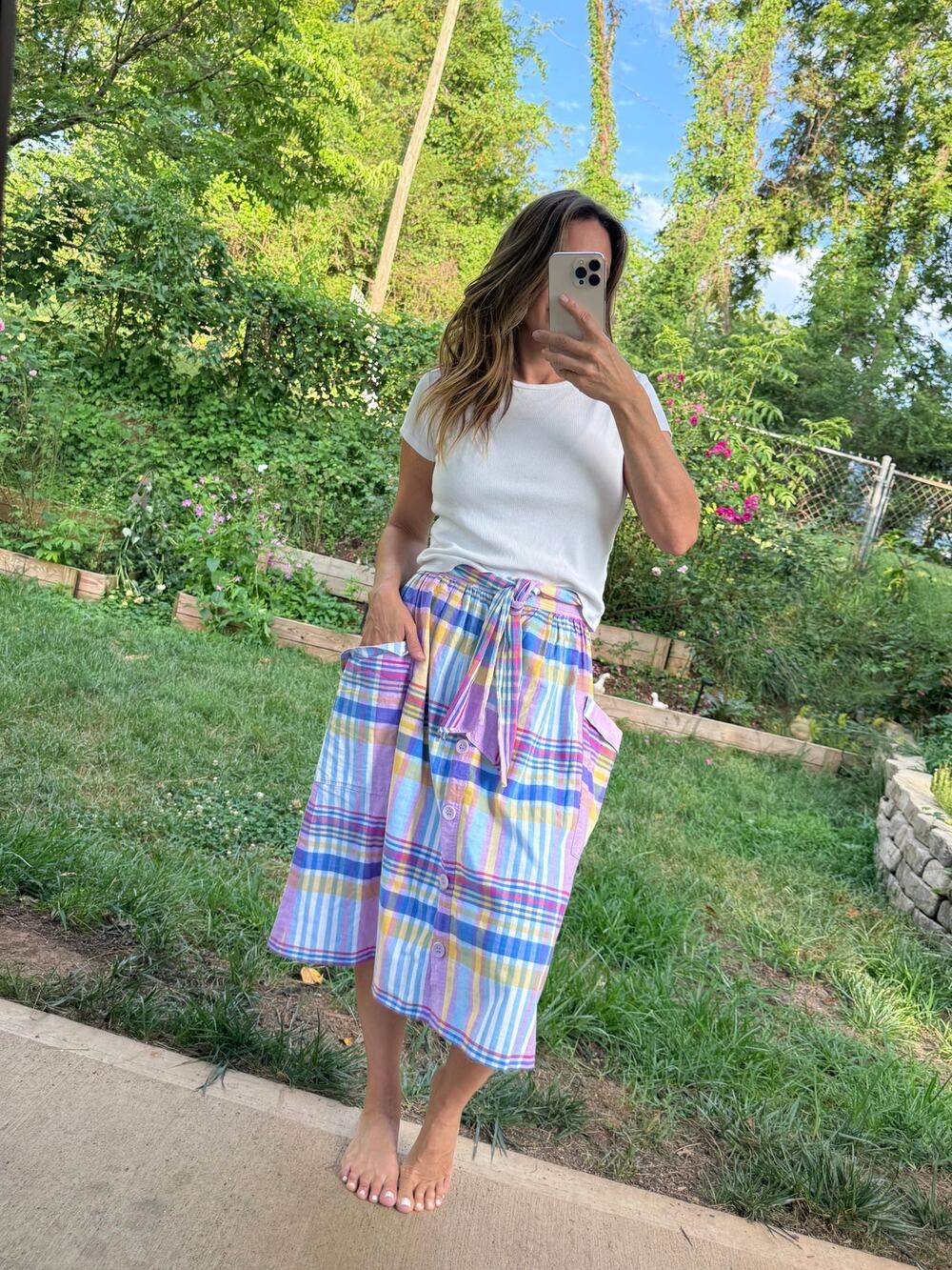 Vintage Plaid Midi Skirt | Colorful European Summer